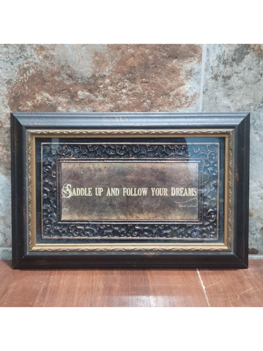 Chris LeDoux 'Saddle Up' Framed Western Art Wall Sign Embossed Metal Scrollwork
